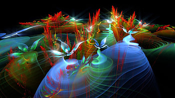 Vibrant fractal, black, abstract, splash, red, green, colors, , orange-cad HD wallpaper