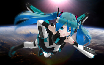 Flying Hatsune Miku, , Vocaloid characters, space, Vocaloid, manga, artwork, Hatsune Miku Vocaloid HD wallpaper