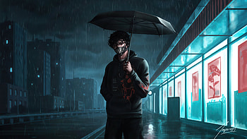 Missing You , alone, umbrella, rain, artist, artwork, digital-art HD wallpaper