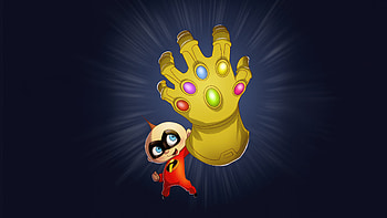 Jack Jack With Infinity Gauntlet, the-incredibles-2, artwork, superheroes, digital-art, artist, art, deviantart HD wallpaper