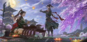 Fantasy couple, blue, night, frumusete, man, girl, bunny, purple, fantasy, moon, couple, make, luna, irl, ma ke, lantern HD wallpaper