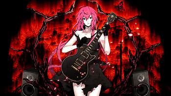 Luka Megurine In Flames Babe Fire Guitar . HD wallpaper