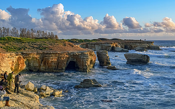 Coast of Cyprus, clouds, sea, Cyprus, coast, rocks HD wallpaper