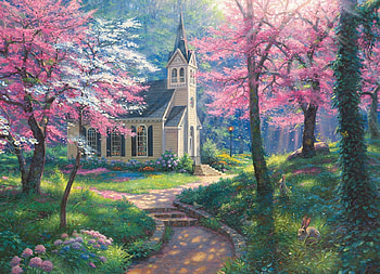 Spring's Embrace, season, church, spring, blossom, flowers HD wallpaper