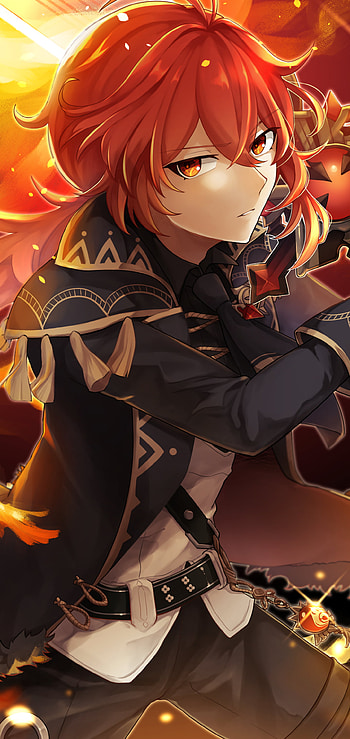 Diluc Flames: Genshin Impact Epic , Diluc (Genshin Impact), video game, Genshin Impact HD phone wallpaper