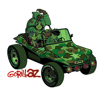 Gorillaz in their Jeep, music, jeep, gorillaz, entertainment HD wallpaper