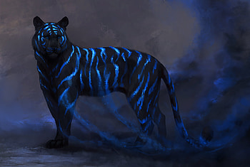 Smoke, blue, black, tiger, art, dark, fantasy, jademere, luminos HD wallpaper