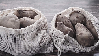 Slice of raw potato, Shopping bag prop, Table setting, Stock video footage HD wallpaper