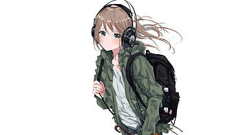 Original, anime girl, bag, head, walk HD wallpaper