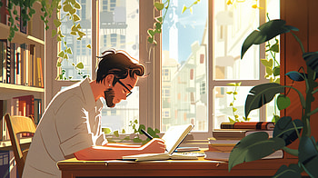 Serene Study Session Cartoon, cartoon, Study, desk HD wallpaper