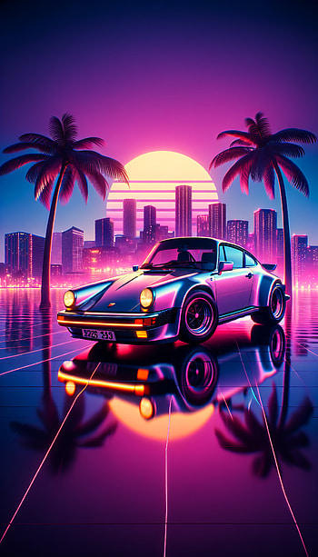Porsche 911 Retro Sunset, Porsche 911, palm tree HD phone wallpaper