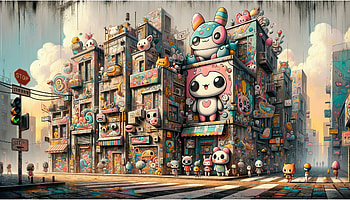 Cute Aesthetic Urban Fantasy, cute aesthetic, cartoon, urban art, cute characters, colorful buildings HD wallpaper