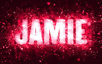 Happy Birtay Jamie, , pink neon lights, Jamie name, creative, Jamie Happy Birtay, Jamie Birtay, popular american female names, with Jamie name, Jamie HD wallpaper
