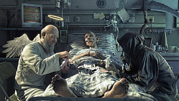 Angel play about life and death, sick, feet, characters, bed HD wallpaper