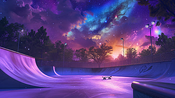 Cosmic Skate Park Under Starry Night Sky, skate park, Night Sky, Skatepark, galaxy HD wallpaper