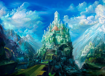 Fantasy Art Scenery by Chen Wei, clouds, sky, castle, fantasy HD wallpaper