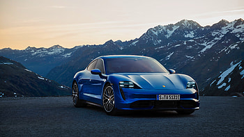 Blue car, Porsche Taycan Turbo, 2019 HD wallpaper