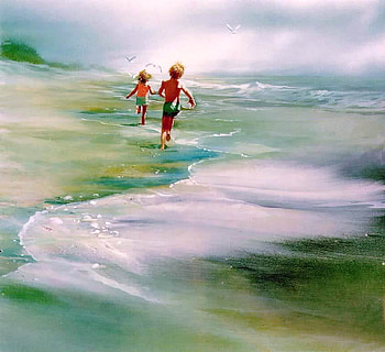 Carolyn Blish - Run to Win, sea, painting, boy, art, run, carolyn blish, beach HD wallpaper