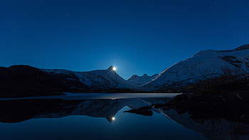 Moon Behind Mountain, moon, nature, reflection HD wallpaper