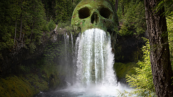 Mystic Skull Waterfall Forest HD wallpaper