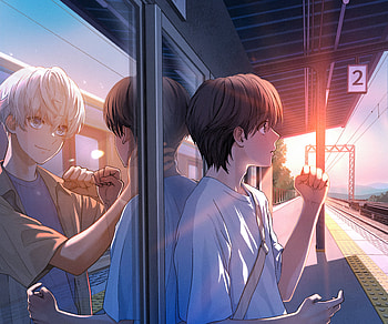Trainbound Twilight — Anime Boys at the Station ( Quad ), Anime, boy, train station, anime boy HD wallpaper
