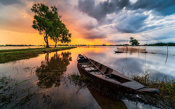 Boat on Lake, boat, water, sunset, lake HD wallpaper
