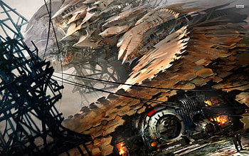 steampunk spaceship, sic-fi, brown, steampunk, spaceship HD wallpaper