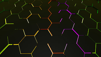 Dark surface, colorful edges, hexagonal HD wallpaper
