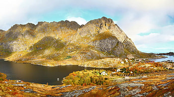 lovely village in norway between the sea and bay, sea, bay, village, mountain HD wallpaper