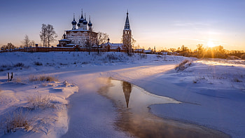 Dunilovo village, Nature, snow, village, Dunilovo HD wallpaper