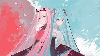 Zero Two & Hatsune Miku – Dual Harmony, Zero Two (Darling In The FranXX), Anime, Aesthetic HD wallpaper