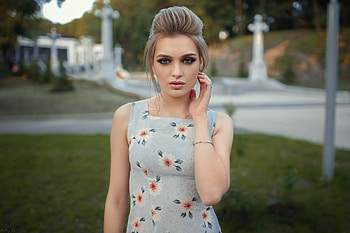 Unknown Model, makeup, hairstyle, pose, model, blonde, gorgeous, beautiful, dress, woman, background, babe, portrait HD wallpaper