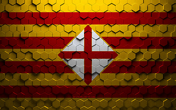 Flag of Barcelona, honeycomb art, Barcelona hexagons flag, Barcelona 3d hexagons art, Barcelona flag HD wallpaper