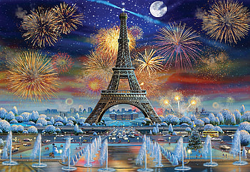 Eiffel Tower Celebration, artwork, fireworks, digital, France, Paris, evening, fountains HD wallpaper