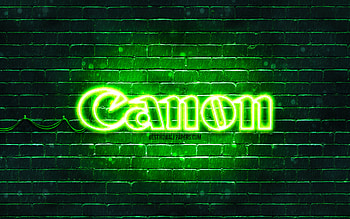 Canon green logo, , green brickwall, Canon logo, brands, Canon neon logo, Canon HD wallpaper