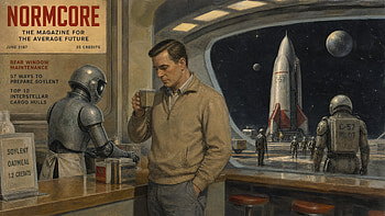 Normcore Space Diner — Retro‑Future, Man HD wallpaper