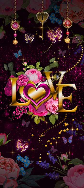 Gold Heart and flower, magenta, pink, dark, luxury, Golden HD phone wallpaper