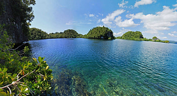 Emerald waters, island, landscape, clouds, trees, jungle, forest HD wallpaper