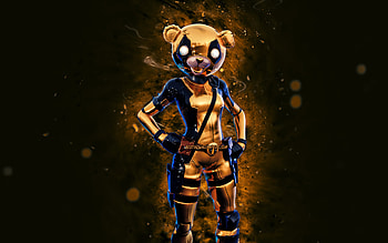Gold Cuddlepool, , yellow neon lights, Fortnite Battle Royale, Fortnite characters, Gold Cuddlepool Skin, Fortnite, Gold Cuddlepool Fortnite HD wallpaper