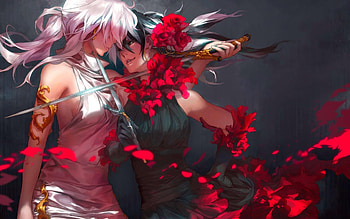 Gioco Stretto ~ Duel in Scarlet, Scarlet, Women, Ladies, Red, Swords, SwordFight, Fantasy, Blades, Warriors, Battle HD wallpaper