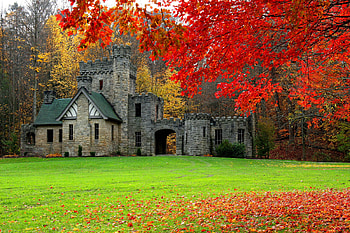 Squire's Castle, Cleveland, Ohio, trees, autumn, castle, usa HD wallpaper