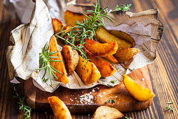 Potato wedges, Crispy side dish, Savory snack, Irresistible flavor HD wallpaper