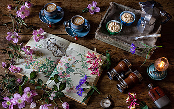 Still Life Coffee and Cupcakes, still life, coffee, food, drink, cupcakes HD wallpaper