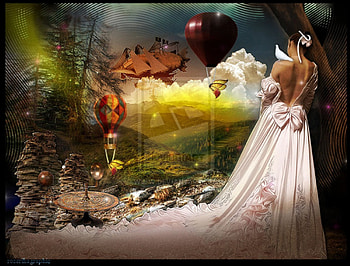 ~Quiet Pride~, birds, emotional, plants, premade, digital art, dress, charm, butterflies, balloons, animals, trees, female, creative premade, flying, Quiet Pride, beautiful, people, backgrounds, fantasy, pretty, manipulation, models, girls, flowers, women, lovely, hair HD wallpaper