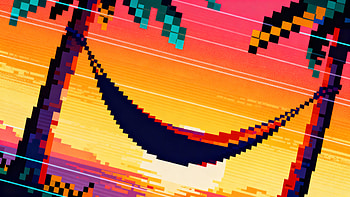 Tropical Pixel Hammock — Ultra, hammock, palm tree, pixel art, beach HD wallpaper