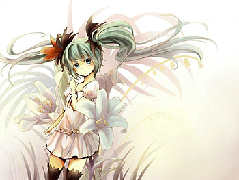 Hatsune Miku, anime, flowers, grass, girl, vocaloid, long hair HD wallpaper