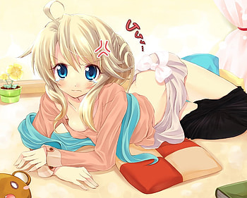 Esia Mariveninne, blonde, anime, blanket, girl, long hair, pillow, female HD wallpaper