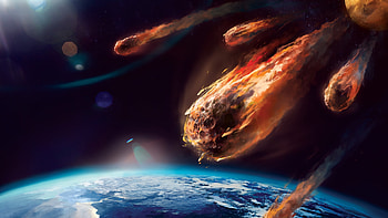 Meteorites in space fly to earth, in space, earth, fly to, Meteorites HD wallpaper