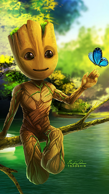 butterfly, Groot, Comic HD phone wallpaper