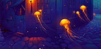 Visitors bright and abyssal, awesome, lightness, pc, , colors, houses, artistic, nice, background, bright, art, other, country, stones, fantasy, light, marine water, view, , blue, oceans, , marine life, counties, gold, beauty, visitors, darkness, abstract, pavement, amazing, water, abyssal, sea, golden, 3d and cg, beautiful, seabed, , dark, yellow, cool, brightness HD wallpaper